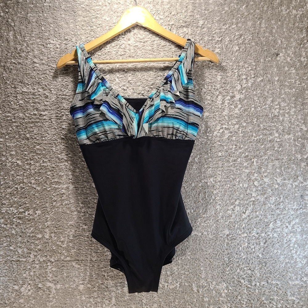 GABAR One Piece Swimsuit Black Size 10 Adjustable Straps Nylon